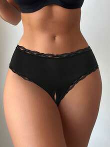 女士性感开裆内裤低腰丁字裤女士情趣内衣 - 黑色 - 查看 4