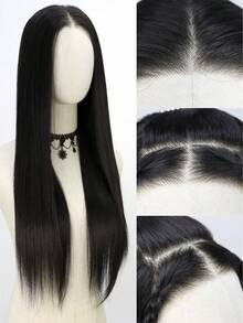 SALLYWELL Wear And Go 无胶假发 7*5 蕾丝前假发 假发 无胶黑色直发 女士合成假发 Wear&Go 26 英寸