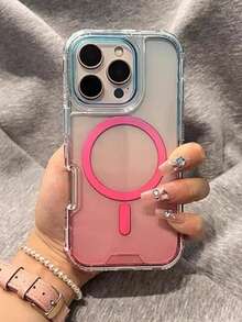 粉蓝渐变可爱磁性硅胶单件装无线充电手机壳，兼容 17 Air 16 15 14 13 12 11 Pro Max Plus，柔软硅胶后盖，糖果色系，春季生日礼物 - 粉色 - 查看 4