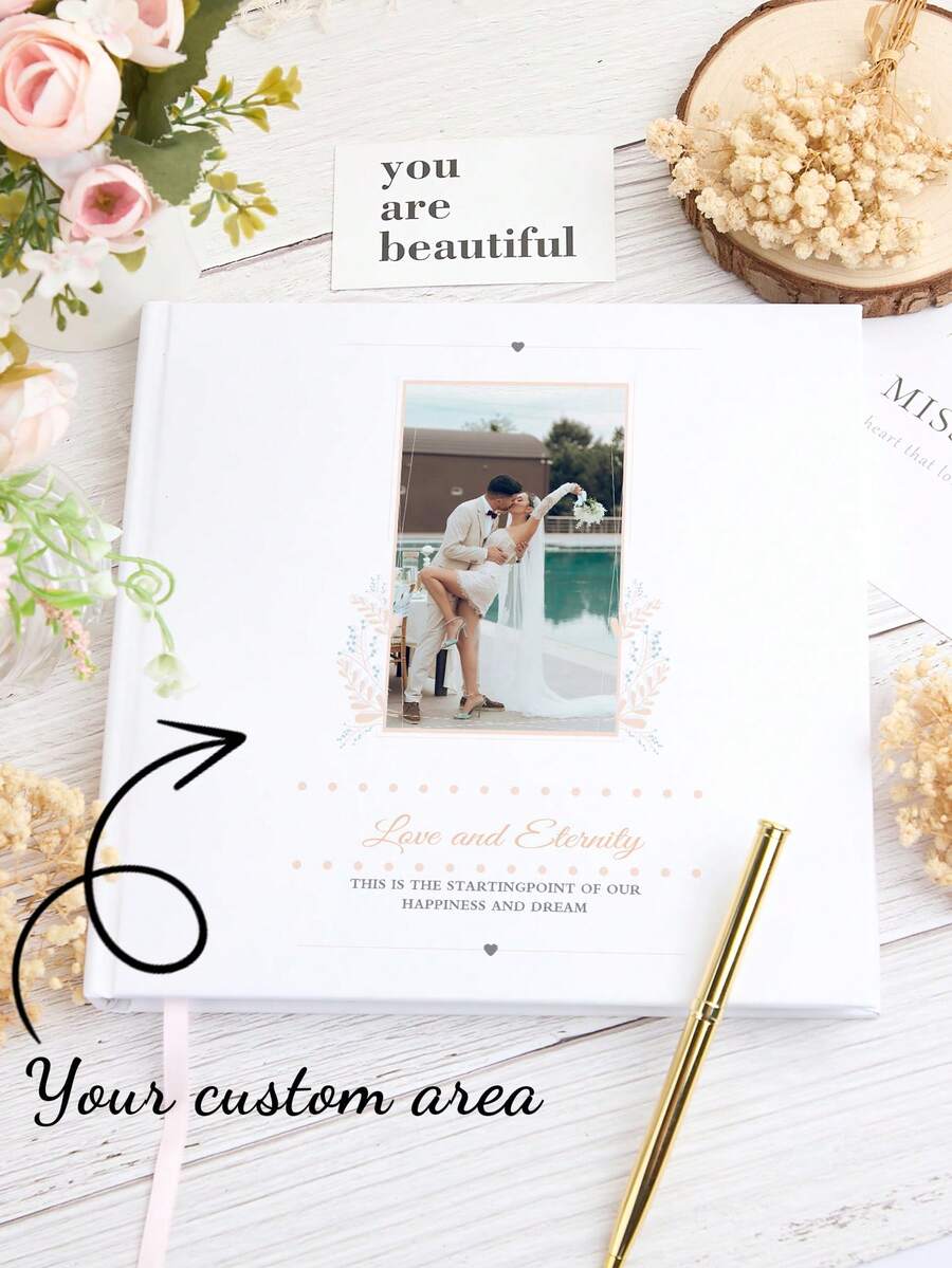 Personalized Wedding Guest Book, Engagement And Anniversary Scrapbook, Wedding Memorabilia Gift, Custom Wedding Hardcover Album, Personalized Wedding Guest Book, High-Quality Handmade Printed Album, White Modern Wedding Guest Book, Unique Wedding Gift, DIY Wedding Guestbook, Elegant Wedding Gift, Wedding Friends Commemorative Album, Photo Album, 60-Page Thick Commemorative Album - White - View 1