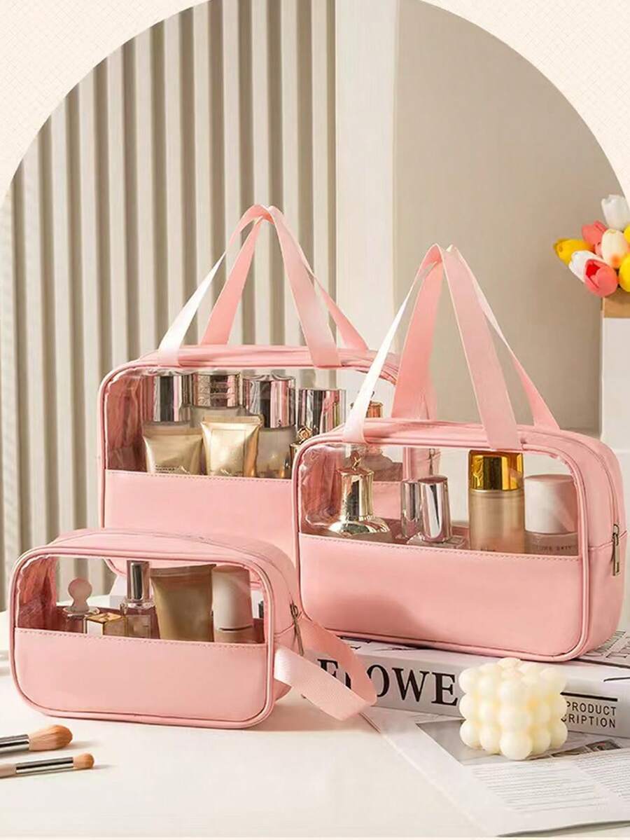 3/1 Pcs Transparent Toiletry Bag, Ladies Makeup Bag, Large Travel Cosmetic Bag, Transparent Toiletries Storage Pouch, Waterproof Wash Bag, Suitable For Bathroom, Dorms, Unisex, Cruise, Beach, Vacation, Summer Holiday - Multicolor - View 1