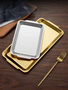 1pc Rectangular Stainless Steel Serving Tray, Thick & Sturdy, Korean Style, For Home, Hotel, Restaurant Decoration, BBQ, Sushi Display - Multicolor - View 4