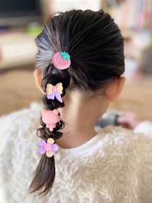 20个/包 女孩蝴蝶结、爱心、草莓发圈，彩色可爱发饰，弹性发带，日常使用 - 彩色 - 查看 8
