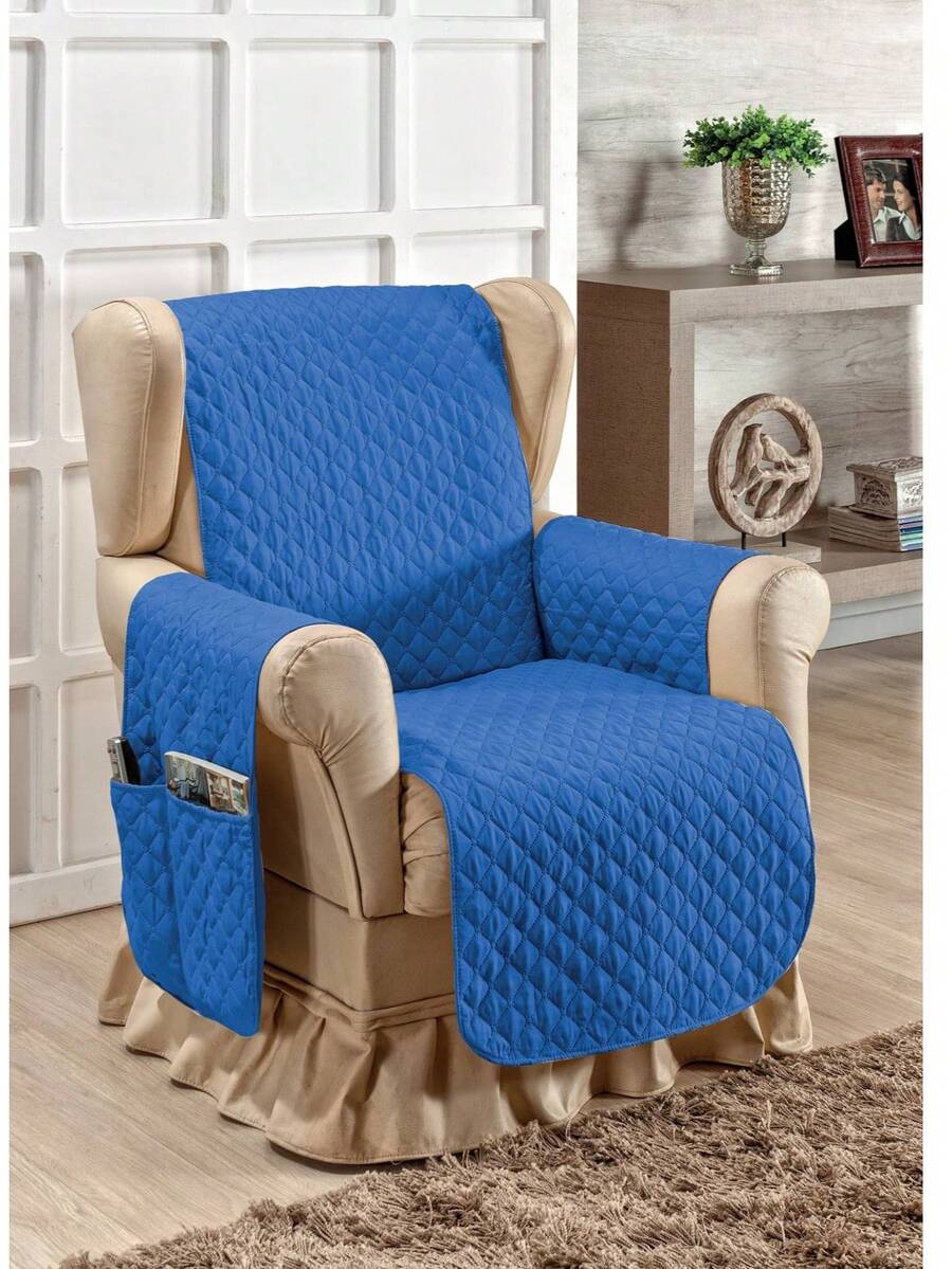 Sofa Protector Cover For 1 Seater Armchair With Storage Pocket - 藍色 - 查看 1