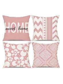 New Explosive Pink Boho Geometric Polyester Short Plush Pillow Sofa Cushion Cover 4pc(No Pillow Core)