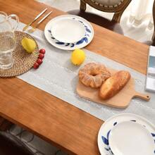 1 peça Toalha de mesa de linho estilo country, caminho de mesa bordado de fazenda com borlas feitas à mão, 182,4 cm de comprimento, adequada para festas, cômodas e decoração de sala de jantar (33,0 cm x 182,4 cm)