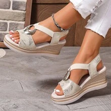 Sandali con zeppa espadrillas con fibbia metallica da donna taglie forti, stile romano a punta aperta, adatti per l'estate