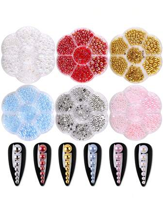 DIY Nail Pearl Set One Box To Play With Nail Art/Makeup/Creative Decoration 7 Independent Packaging Different Models, Can Be Matched At Will Creative Treasure Box, Eye Makeup Glitter, Highlight Embellishment Mobile Phone Case Decoration Shoe Bag Transformation Unlock A Variety Of DIY Gameplay No Glue