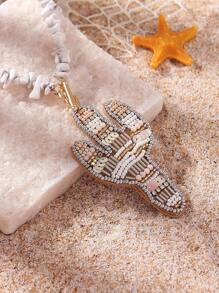 1 Stück handgemachte boho-Stil Halskette mit Naturstein Perle, Stoff Kaktus & Seepferdchen Anhänger, geeignet für Damen Strand Urlaub, Lässig Alltag, Reisegeschenk für Familie und Freunde. Handgefertigt, leichte Abweichungen in Form, Zubehörmenge und Farbe können auftreten.