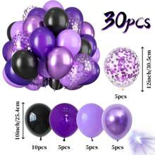30pcs/50pcs Purple & Black Balloons, Unique Purple Color, Suitable For Celebrations: Weddings, Birthdays, Anniversaries, New Year, Graduation, And Other Holidays Decoration & Gifts (Unblown Balloons Appear Black)