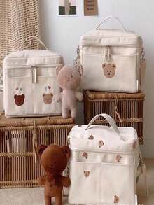 1pc Embroidered Multiple Bears Baby Stroller Storage Bag, Insulated Cooler Bag