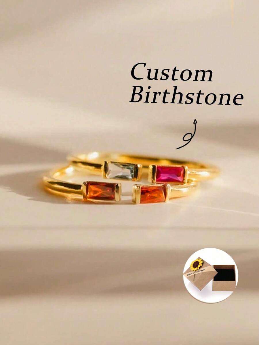 1pc Personalized Birthstone Ring, Customize Gemstones, Jewelry Gifts, Gift For Best Friend • Anniversary Gift • Adjustable Personalized Gemstone Ring ,Anniversary Gift/Birthday/Mother's Day/Friend/Wedding Gift - Gold - View 1