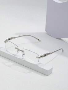 1 par de gafas de hombre de montura metálica plateada con estampado de leopardo en estilo vintage con lentes transparentes, adecuadas para uso diario y eventos de negocios de moda, nuevo lanzamiento para el verano