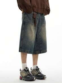 Teen Boy Pockets Contrast Color Vintage Loose Denim Shorts