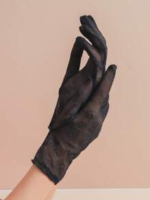 1 Pair Women's Short Lace Breathable Sunscreen Gloves, Suitable For Various Outfits