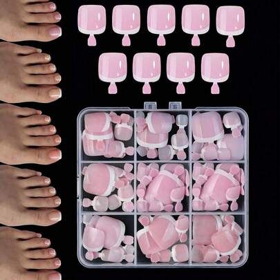 216Pcs Short French Tip Toenail Press Ons Glossy Square Multicoloured Fake Toe Nails Full Cover Soft Gel Press On Nails Toes, Soak Off Press On Toenails Luxury Press On Toenails For Women Girls Nail Extension Home Diy Nail Salon - Diy Pedicure Nail Supplies Nails