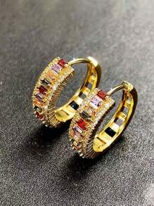 Boucles d'oreilles mode en zircone colorée pour femmes, en argent sterling, boucles d'oreilles simples plaquées or 14 carats, cadeau de la Saint-Valentin