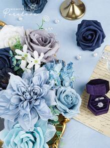 Vintage Dusty Blue Artificial Flowers Bouquets Box Set For DIY Bridal Wedding Decorations, Perfect For Weddings, Engagements, Home Decor & Special Occasions Like Valentine's, Mother's Day & Birthdays, Fake Floral Arrangements For Party Table Centerpieces Home Decor Indoor Outdoor And Youngsters Shower Decorations, Festive Flower Arrangement, Summer Gifts Beach Back To School School Supplies Room Decor