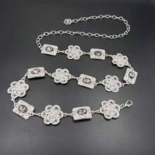 Boho Style Carved Gold & Silver Color Adjustable Chain Belt, Classic Body Jewelry, Suitable For Women Daily Wear - Flower Type - View 14