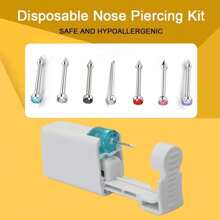 2 pezzi Kit di perforazione nasale monouso con piercing nasali incorporati - Kit di autoperforazione nasale con 6 pezzi di anelli per piercing al naso