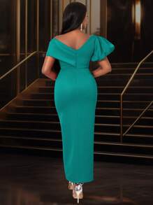 AOMEI Vestido de cóctel con escote en V y abertura frontal sexy para mujeres, atuendo para citas, fiestas, bodas, dama de honor, graduación, invitado a boda