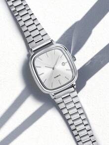 1 chiếc đồng hồ LUCKYFOX Minimalist Retro dây thép mặt vuông có lịch, phù hợp cho cả nam và nữ, dùng trong cuộc sống hàng ngày, sự kiện kinh doanh, lễ hội, quà tặng sinh nhật, quà tặng ngày lễ tình nhân - Bạc - Xem 4