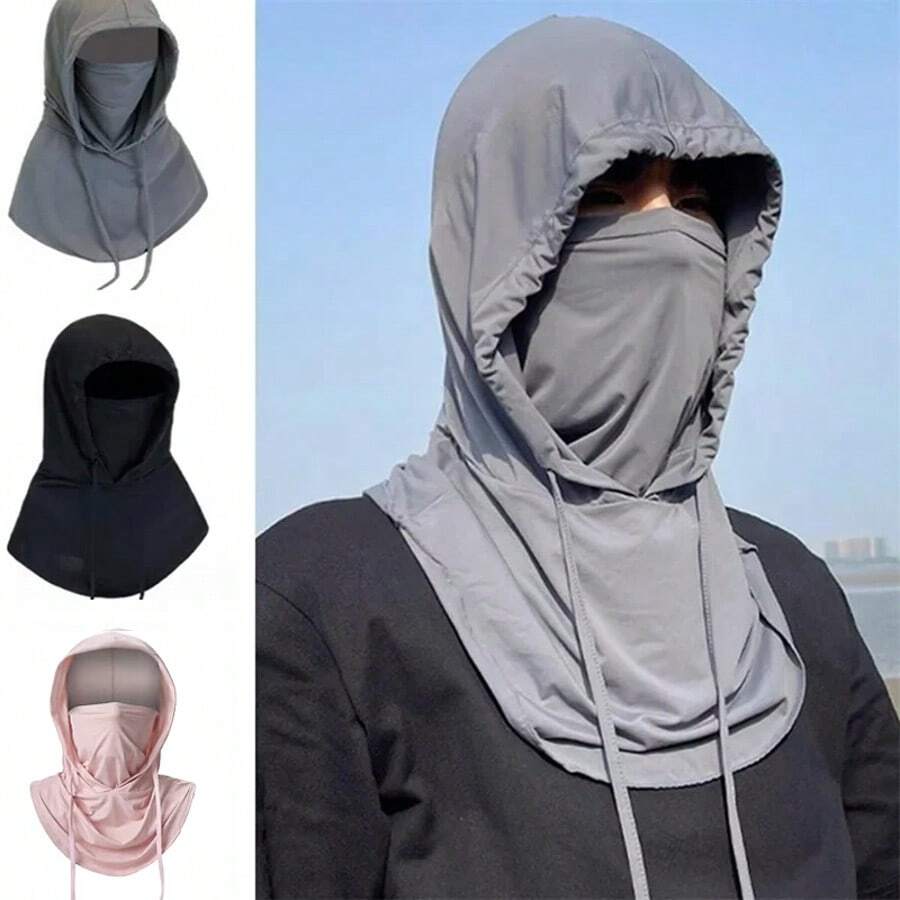 LOTANK Summer Thin Semi Transparent Full Face Sunscreen Hat Mask Outdoor Hiking Camping Thin UV Resistant Hat Neck Protection Hat