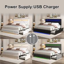 GEGOFORU Queen LED Bed Frame With 4 Storage Drawers, RGBW Smart Lights In Headboard & Footboard, Adjustable Upholstered Headboard, No Box Spring Needed - 絲絨灰 - 查看 8