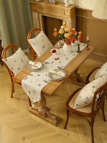 1 件奢华亚麻麦穗刺绣流苏桌旗，长方形农舍奶油色桌布，适合家居装饰