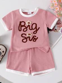 2pcs Young Girls Floral Short Sleeve Shorts Casual Comfortable Breathable Summer Set - Pink - View 1