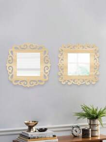 1/2pcs Vintage Square Wall Decor Mirror, Hollow Floral Pattern Mirror Wall Hanging Decor With Wooden Frame, Multiple Colors Available For Living Room, Bedroom, Dining Room, Bathroom, Unique Decorative Mirror, Distinctive Gift For Birthday, Holiday, Graduation, Mother's Day