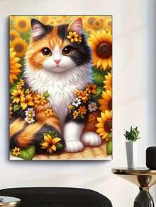 DIY 钻石画套装，动物与花卉艺术，适合初学者，客厅和卧室的家居装饰，马赛克手工艺品，无框圆形钻石画，母亲节、父亲节、情人节的绝佳礼物 - 彩色 - 查看 3