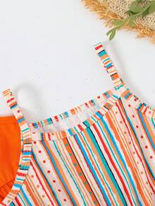 3pcs/Set Young Girls Floral Print Polka Dot & Stripe Camisole Jumpsuit Set - Multicolor - View 4