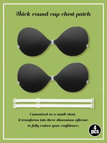 2片硅胶胸垫+2根透明肩带，加厚隐形粘胶文胸，无背无肩带文胸 - 适合小胸 - 黑色 - 查看 12