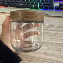 Kitchen Glazed Canister For Dry Fruits & Snacks, Large Capacity Food Storage Container With Airtight Wooden Lid