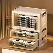 1pc Foldable Large Capacity Makeup Storage Cabinet, File Storage Box, Large Capacity Drawer Storage Box, Transparent Drawer Cabinet, Suitable For Storing Cosmetics, Skincare, Files And Books