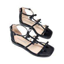 Women's Flat Sandals Rhinestone Bow Knot Gladiator Sandals Ankle Strap Summer Party Shoes - 黑色 - 查看 2