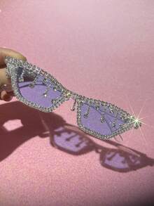 1 件/2 套 - 休闲、可爱、优雅、性感、复古、波西米亚、复古、派对 PC（聚碳酸酯）女士时尚眼镜，带水钻装饰，适合派对、海滩、所有季节 - 亮閃閃水鑽流蘇 - 查看 19