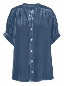 Women's Button Down Shirts Short Sleeve Velvet Oversized T Shirts Going Out Tops Ocean Blue - Ocean Blue - View 3