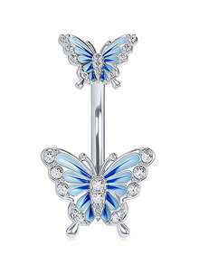 Blue Stainless Steel CZ Heart Dragon Butterfly Navel Belly Button Ring Piercing Jewelry For Women