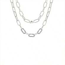 925 Sterling Silver Made In Italy Solid Three-Dimensional Cut 8mm Paper Clip Round Ball Buckle Necklace, Unisex, Hip Hop Fashion, Suitable For Valentine's Day, Halloween, Anniversary, Various Festivals, Special Occasions, Boutique Gift Box - Silver - View 2