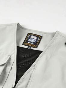 2025 新款夏季高品质男士休闲时尚纯色多口袋钓鱼背心，户外徒步超大口袋男士功能背心 - 白色 - 查看 7