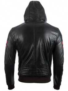 AVIATRIX Men's Real Leather Hood Bomber Jacket 2VQ9 Black - Black - View 4