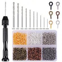 Conjunto de taladro de mano con alicate, taladro de mano manual con 600 ganchos ojo pequeños y 10 brocas de diferentes tamaños para llaveros, joyería, encantos de teléfono y manualidades DIY - Multicolor - Ver 12