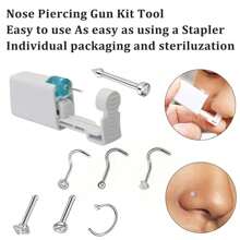 2 pezzi Kit di perforazione nasale monouso con piercing nasali incorporati - Kit di autoperforazione nasale con 6 pezzi di anelli per piercing al naso