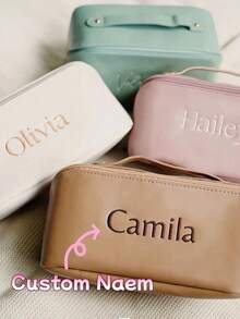Bolsa de cosméticos de cuero bordada personalizada, bolsa de maquillaje personalizada para mujeres, bolsa única para damas, organizador de bolsa personalizado con nombre - Bolsas de almacenamiento personalizadas - Ver 2