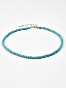 Collar gargantilla minimalista de color turquesa azul, joyería elegante para uso diario de mujer - Azul - Ver 11
