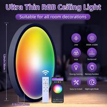 CANMEIJIA 24W Alexa 吸顶灯，蓝牙涂鸦手机应用控制，RGB 卧室吸顶灯，带遥控器的家居装饰客厅灯，适用于家庭/客厅/卧室/音乐室/书房/厨房/浴室/衣柜/舞台/展厅/商店/画廊/走廊/餐厅/服装店/酒吧/工作室 - 藍牙Alexa吸頂燈 - 查看 12