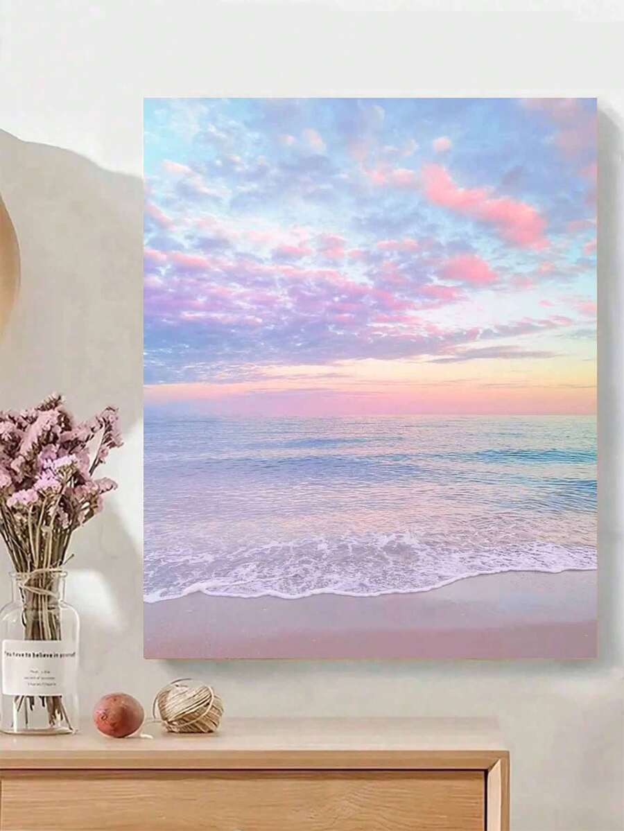 1 套 DIY 海洋主题帆布绘画套装，精心设计，用色彩展示您的个性化，释放创造力，无需绘画经验，选择一幅画来装饰您的空间，缓解压力，放松身心，体验艺术的力量，数字油画套装 - 淡紫色 - 查看 1