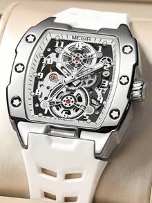 MEGIR Modny Mechaniczny Zegarek Dla Mężczyzn Wydrążony Automatyczny Sportowy Zegarek Na Rękę Świecący Wodoodporny Silikonowy Pasek Zegara Prezenty Męskie